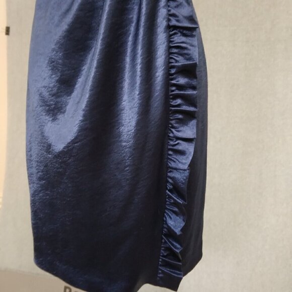 Royal Blue Bow Ruffle Satin Dress Evening Party Dress | Size 8 - Picture 4 of 10